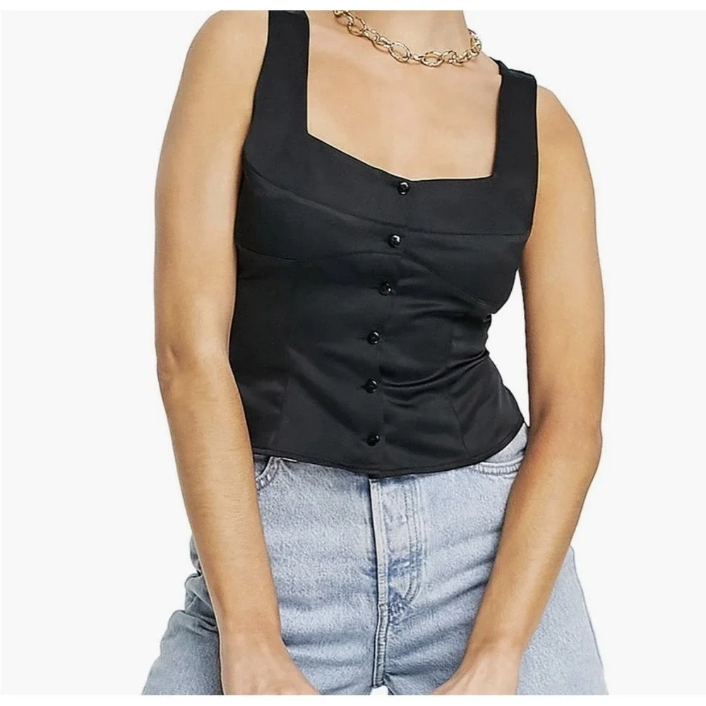 Topshop Black Front‎ Button Corset Tank Size 6